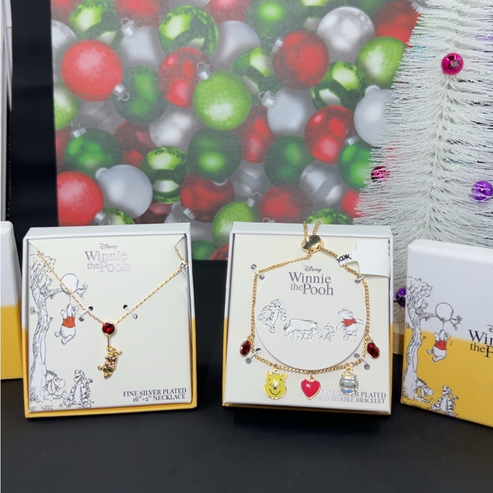 Disney Winnie the Pooh Gold and Red Necklace Set